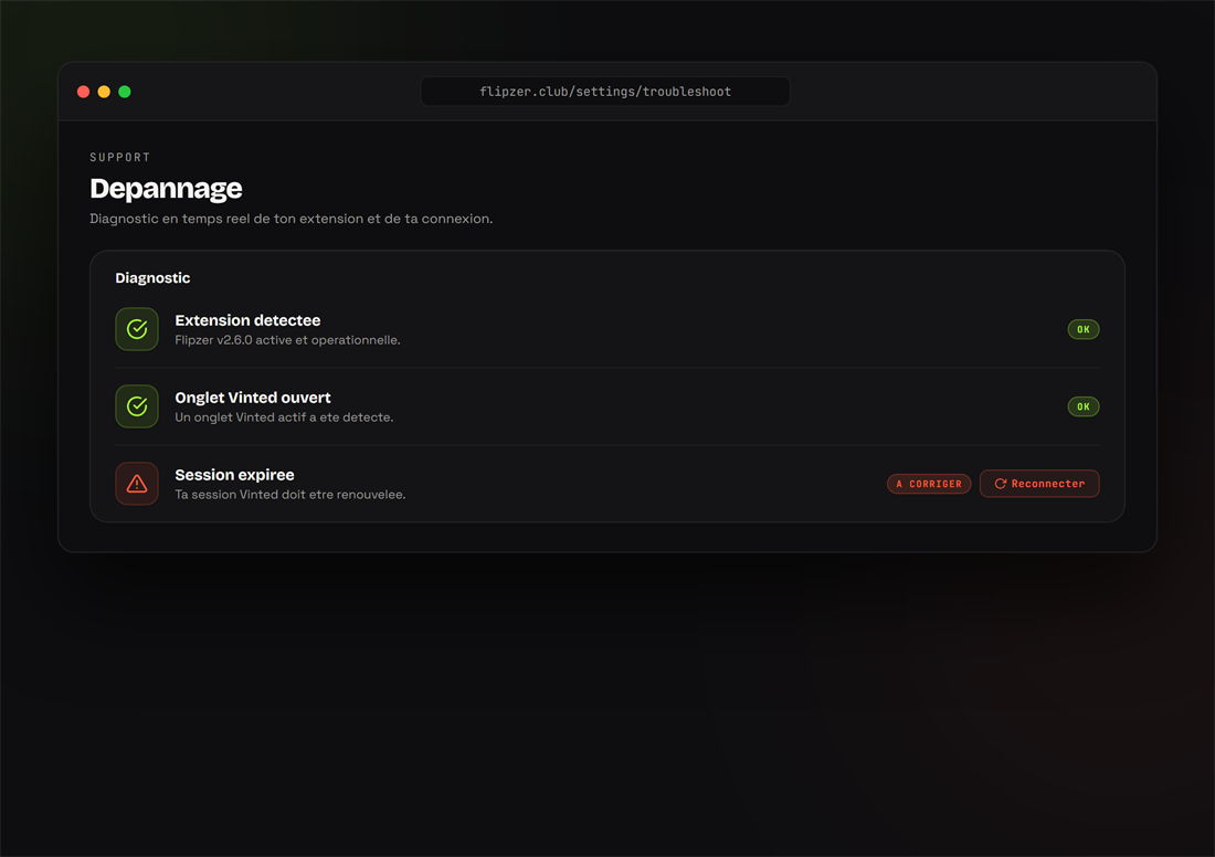 Checklist de diagnostic des problèmes courants dans Flipzer