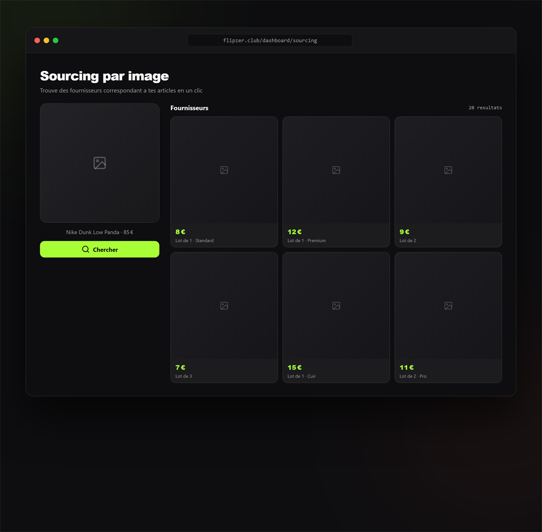 Recherche de fournisseurs par image dans Flipzer