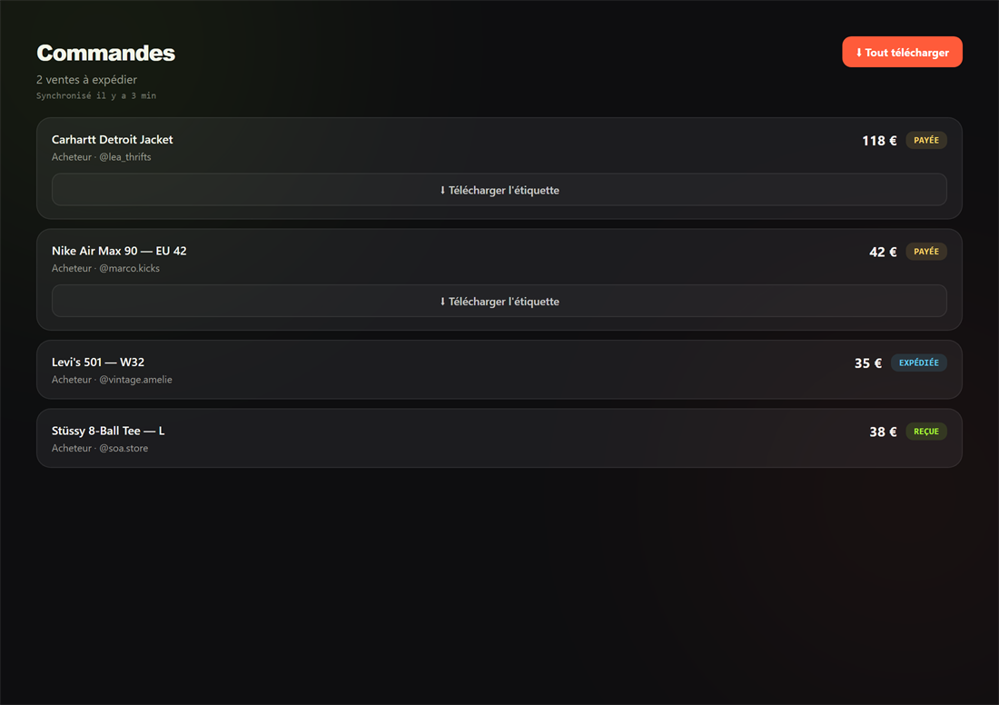 Onglet Commandes de Flipzer