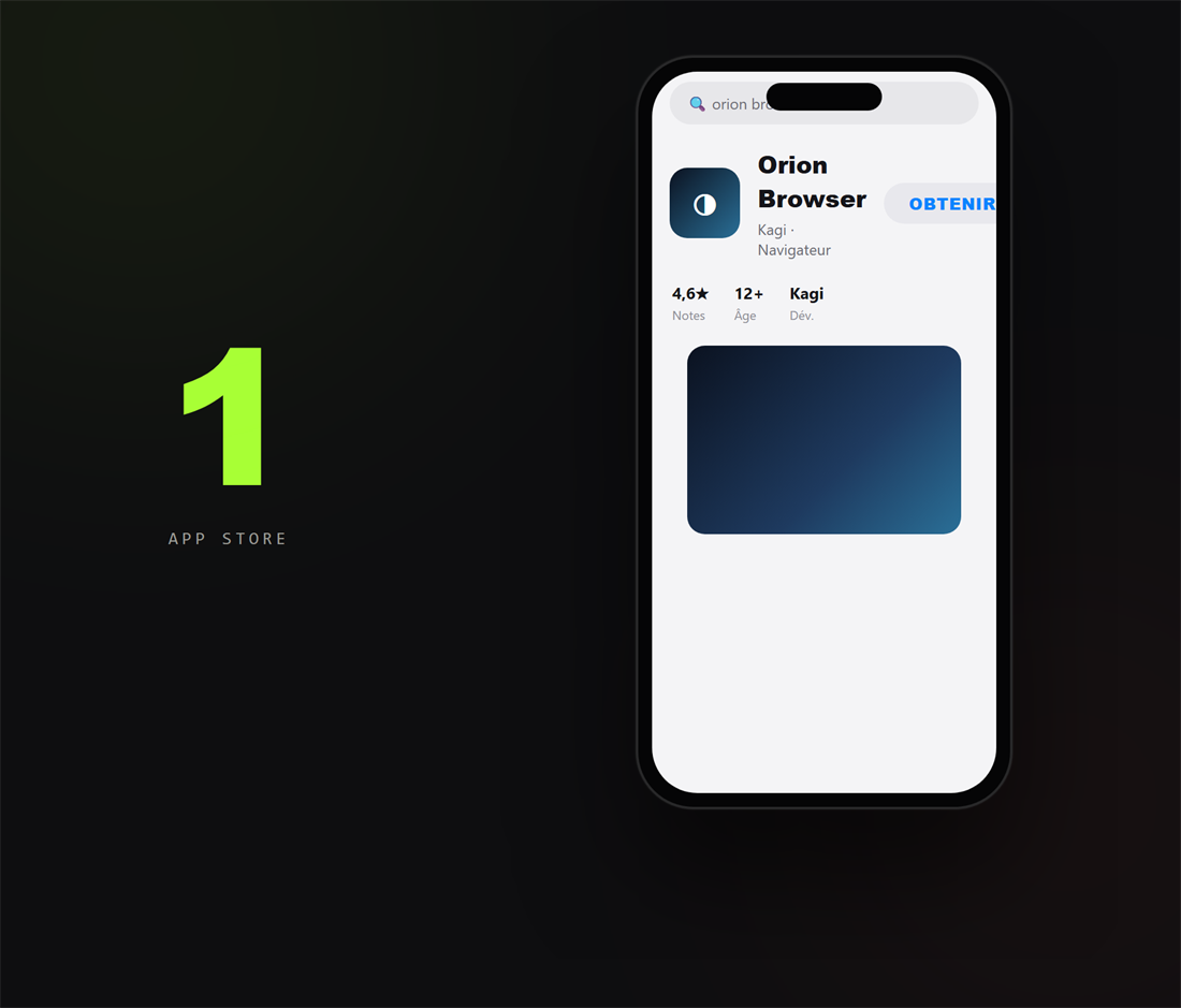 Page d'installation d'Orion Browser sur l'App Store