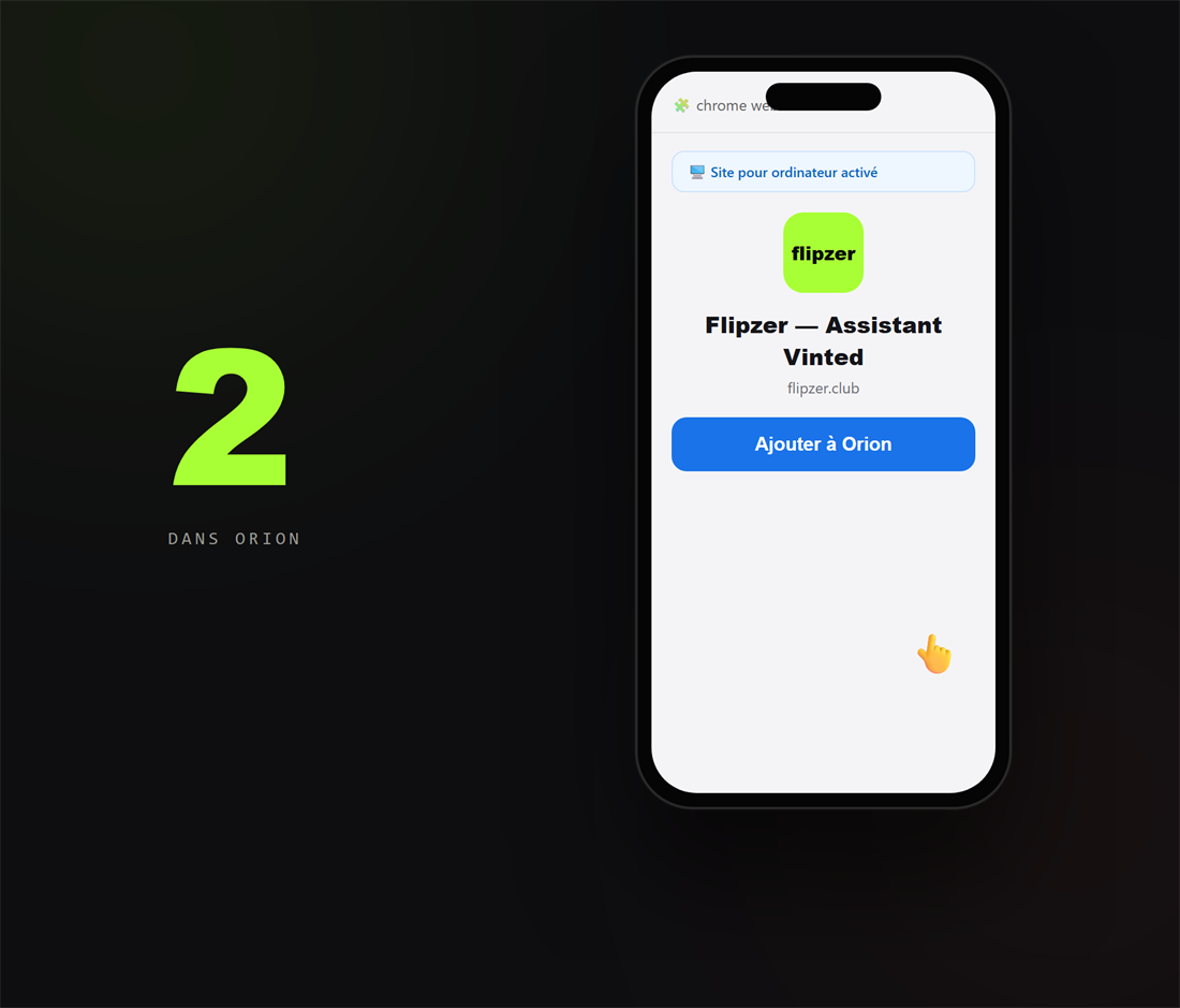 Fiche Flipzer dans Orion avec le bouton Ajouter à Orion