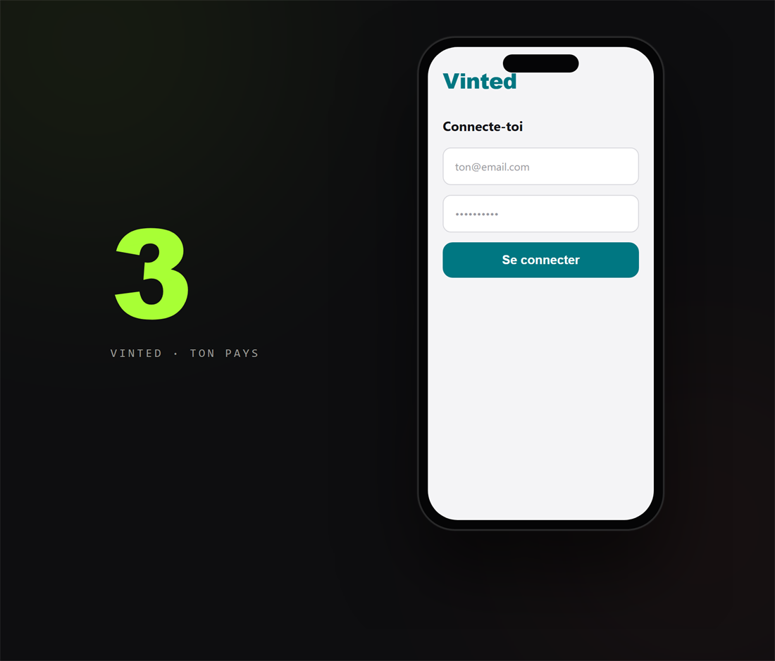 Écran de connexion à Vinted