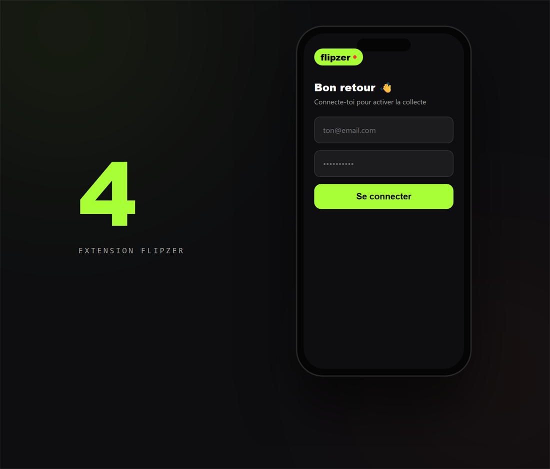 Écran de connexion à l'extension Flipzer